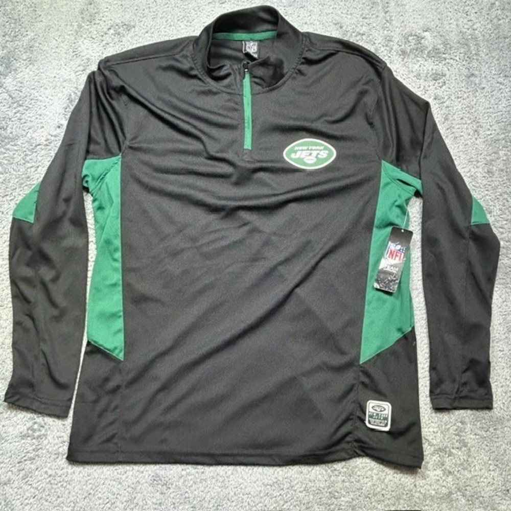 New York Jets 1/4 Zip Pullover Mens XL Black Green NFL Team Apparel Football NEW